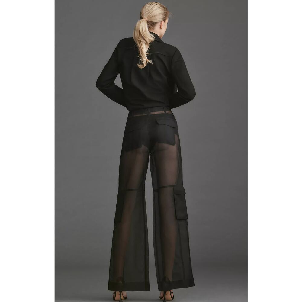 Anthropologie Black Sheer Wide-Leg Pants - Picture 3 of 5